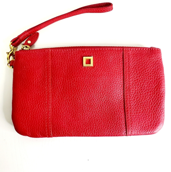 Lodis Handbags - Lodis Red Leather Wristlet Clutch with Gold Accent